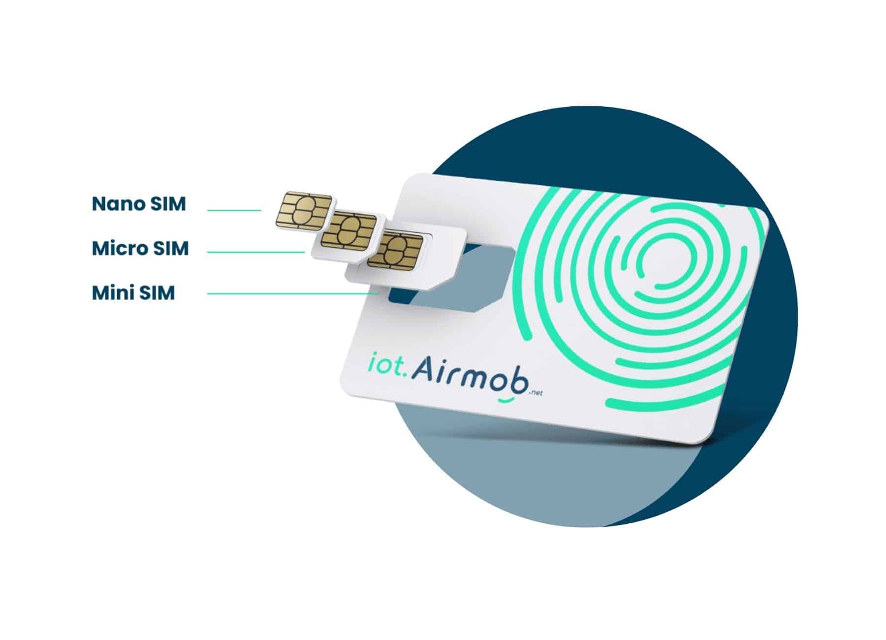 Carte SIM M2M Airmob : disponible en format Nano, Micro et Mini SIM pour s'adapter à tous vos équipements IoT.